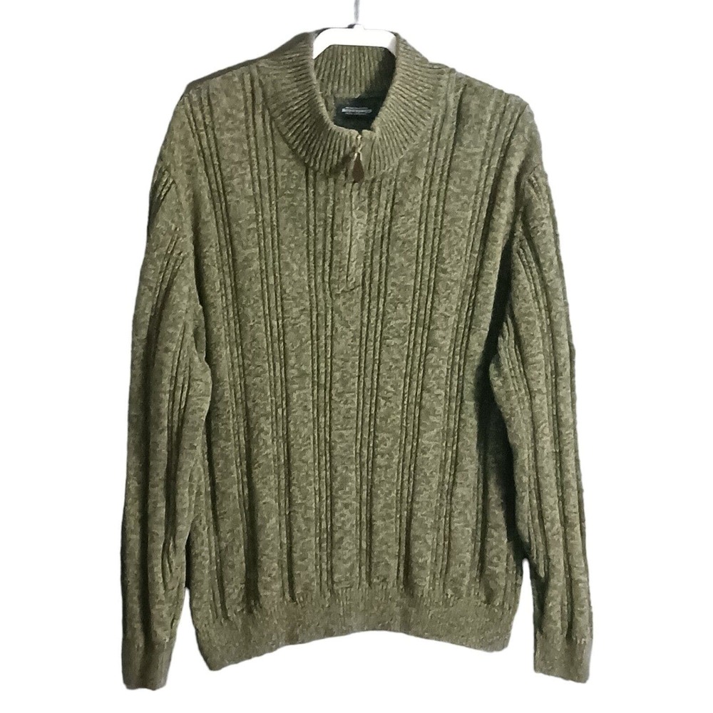 Vintage Consensus Sweater Mens XL 100% Cotton Cable Knit Mock Neck 1/4 Zip Heavy